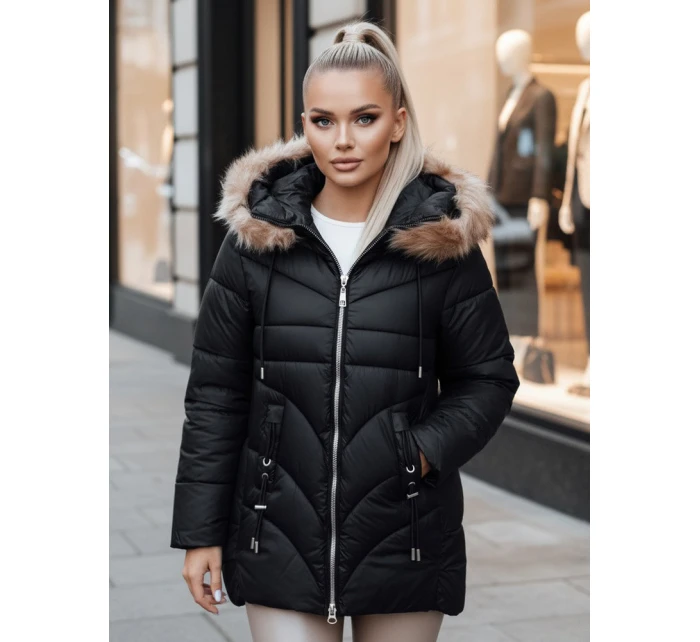 Dámská zimní bunda MELOMA prošívaná s kapucí černá FashionStreet TY4713