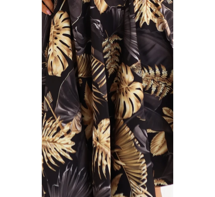 Černé midi šaty s  dílem a spodní částí zlaté listy model 21935869 - numoco