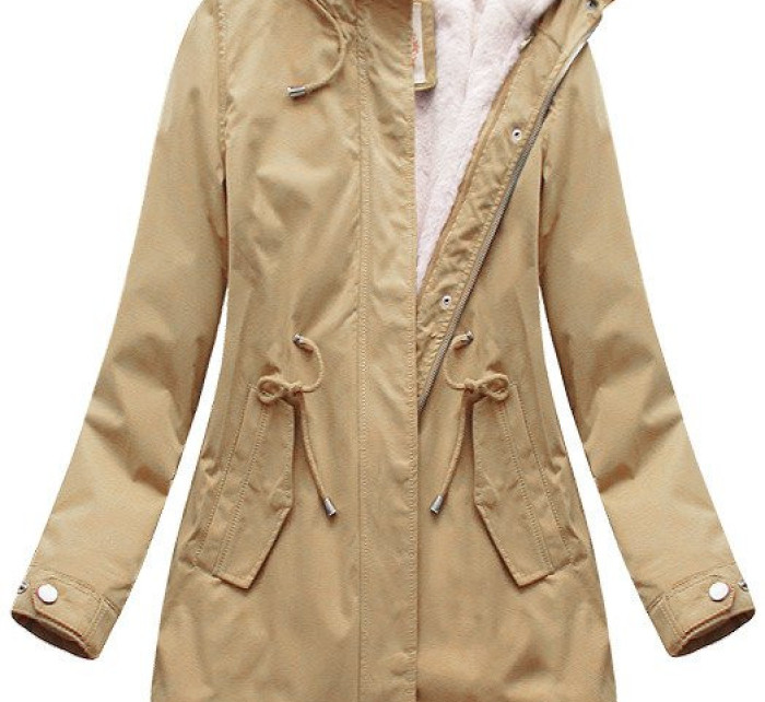 Béžová dámská zimní bunda parka s kapucí a odepínací podšívkou (7626big)
