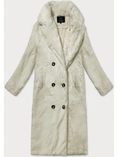 Kožešinový dámský kabát v bervě ecru s límcem (WD2332)