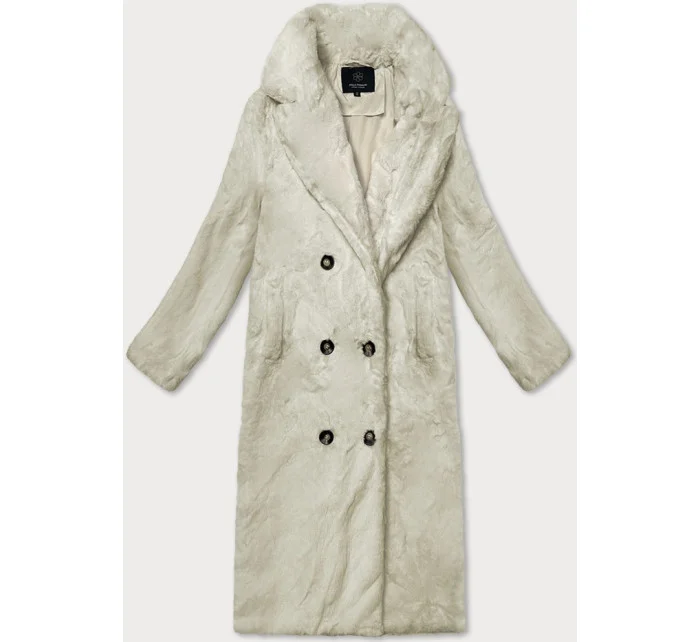 Kožešinový dámský kabát v bervě ecru s límcem (WD2332)