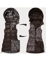 Hrubší oboustranná vesta v čokoládové barvě s panteřím vzorem a s odepínací kapucí (T5-2602#-103)