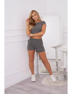 Bavlněná souprava s kraťasy grafitová