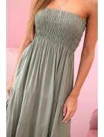 Dámské viskózové šaty s elastickým topem khaki