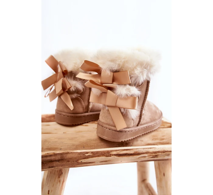 Dětské Teplé Sněhule Semišové s Světle béžove model 21597131 - Boto Dětské Teplé Sněhule Semišové s Světle béžove model 21597131 - Boto