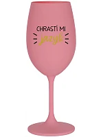 CHRASTÍ MI JAZYK - růžová sklenice na víno 350 ml