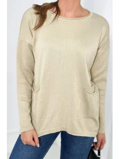 Svetr s předními kapsami béžový