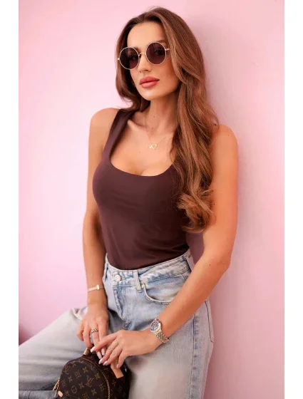 Dámská halenka na ramínka s výstřihem hnědý