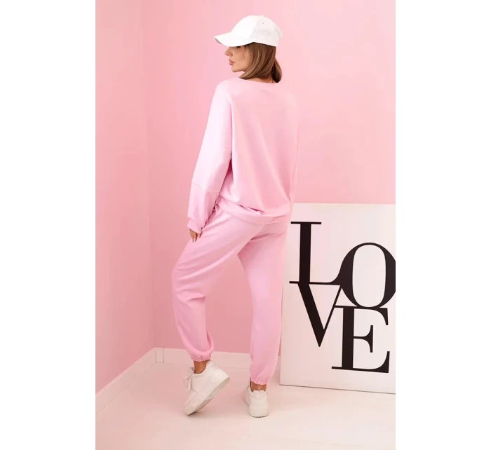 Komplet teplákové + kalhoty máslová látka bonbónově růžová