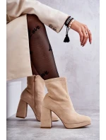 Dámské semišové kozačky na vysokém podpatku Světle béžová model 21595991 - Boto
