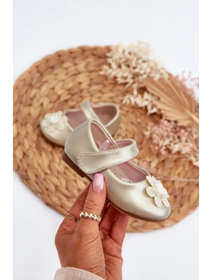 Dětské balerínky se suchým zipem s ozdobou zlaté model 21654186 - EVENTO