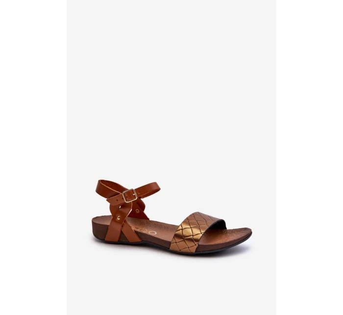 Zazoo 40027 Ploché Kožené Dámské Sandály Měděné Zazoo 40027 Ploché Kožené Dámské Sandály Měděné