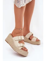 Dámské Klapky Na Klínu S Pletením A Přezkami Béžové Pasinea Dámské Klapky Na Klínu S Pletením A Přezkami Béžové Pasinea