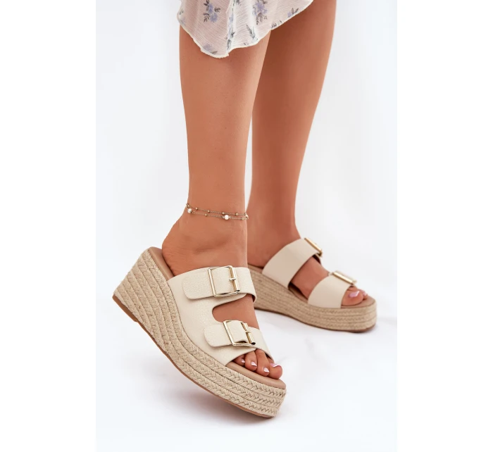 Dámské Klapky Na Klínu S Pletením A Přezkami Béžové Pasinea Dámské Klapky Na Klínu S Pletením A Přezkami Béžové Pasinea