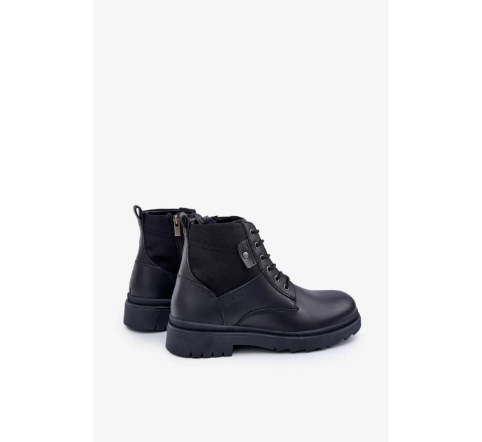 Kožené Zateplené Kotníkové Boty Pánské Big Star OO174166 Černé