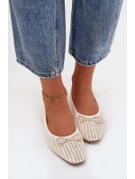 Dámské baleríny s pletením a mašlí model 21836971 – ecru - Kesi