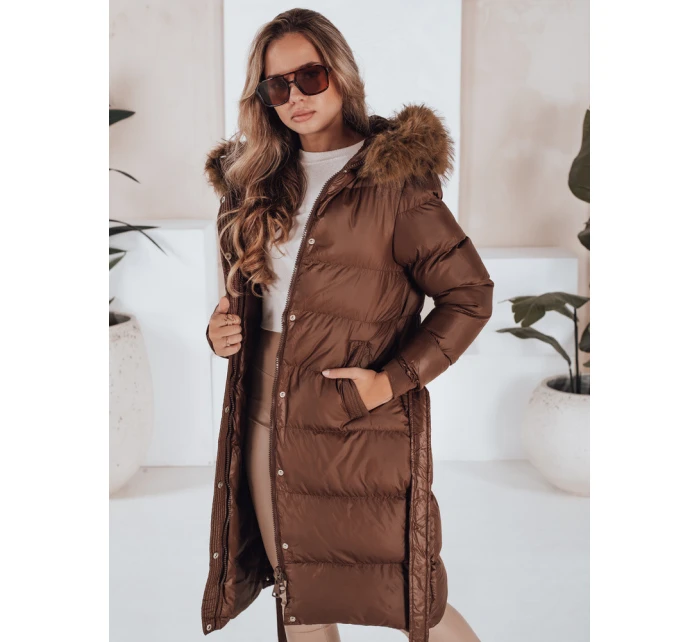 Dámská prošívaná zimní bunda s kožešinou hnědá Dstreet model 21990866 - FashionStreet