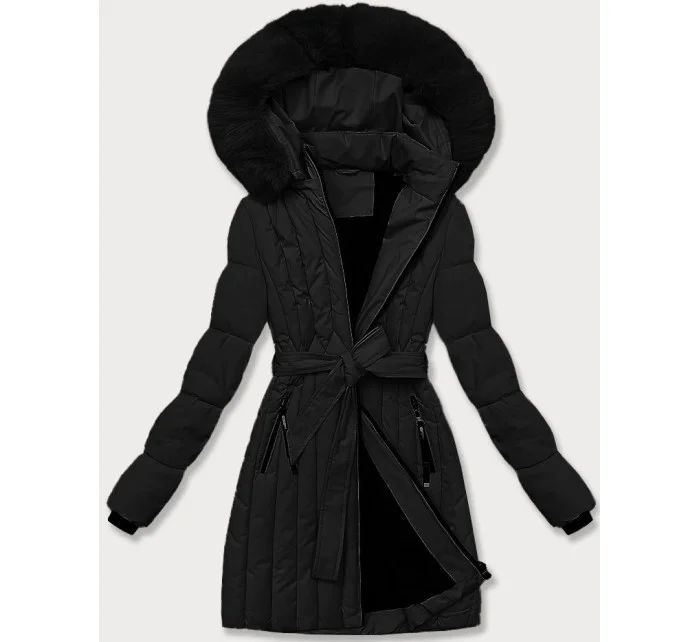 Černá dámská zimní bunda s ozdobným prošíváním model 21248265 - S'WEST Černá dámská zimní bunda s ozdobným prošíváním model 21248265 - S'WEST