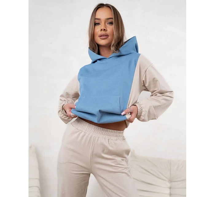 Dámská dvoubarevná tepláková souprava v modré a béžové barvě (554)