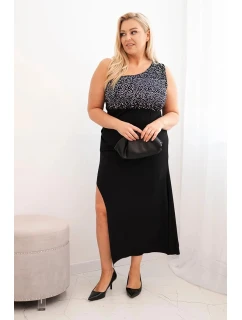 Dámské večerní šaty Plus Size na jedno rameno černý + stříbrný