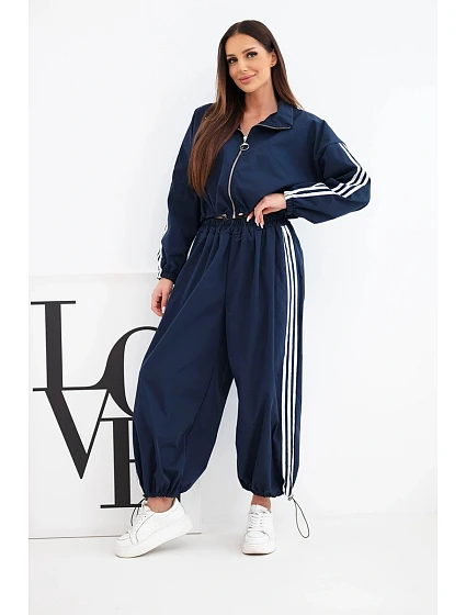 Dámský bavlněný komplet s oversized kalhotami a model 22294724 lampasy modrý - K-Fashion