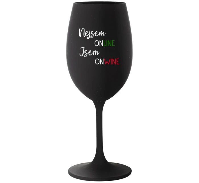 NEJSEM ONLINE JSEM ONWINE - černá sklenice na víno 350 ml