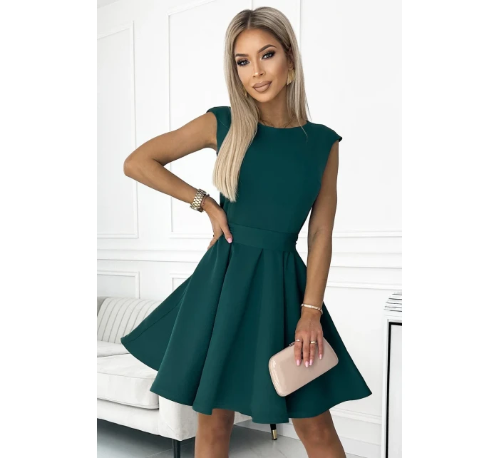 442-1 Rozšířené šaty s malými rukávy - BOTTLE GREEN