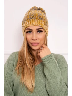 Fleecová čepice Melisa K241 hořčicová+šedá