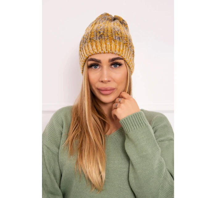 Fleecová čepice Melisa K241 hořčicová+šedá