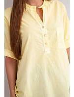 Dámská bavlněná košilová halenka s krátkým rukávem a kapsou žlutá Dámská bavlněná košilová halenka s krátkým rukávem a kapsou žlutá