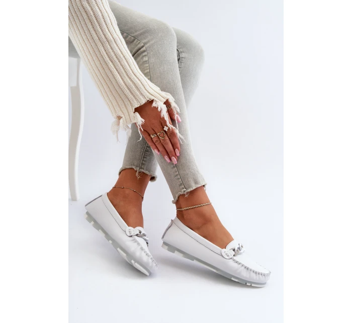 Bílé Dámské Kožené Mokasíny S Ozdobou S.Barski LR339