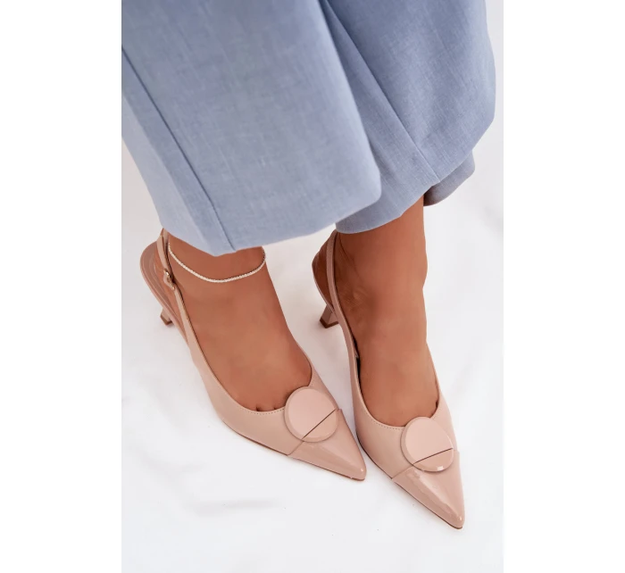Dámské sandály na podpatku s ozdobným detailem Béžové Mariae