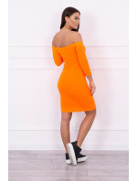 Šaty vypasované - žebrované oranžové neonové