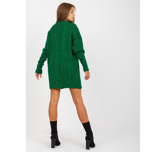 Zelený dlouhý svetr s copánky ve střihu RUE PARIS
