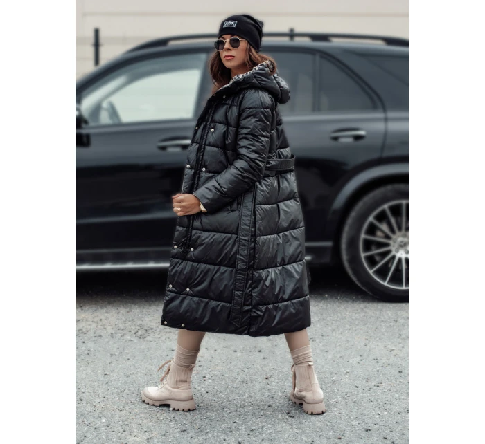 Dámská dlouhá prošívaná bunda s kapucí oboustranná černá Dstreet model 21980860 - FashionStreet