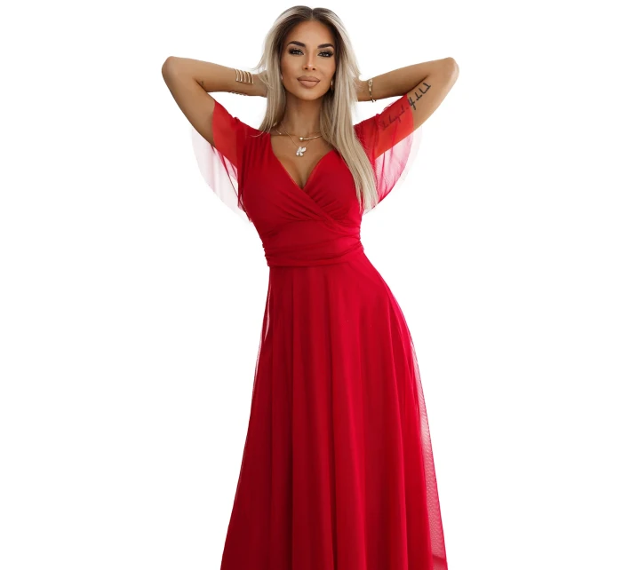 Dlouhé šaty s výstřihem a krátkými rukávy model 21138313 - numoco basic Dlouhé šaty s výstřihem a krátkými rukávy model 21138313 - numoco basic