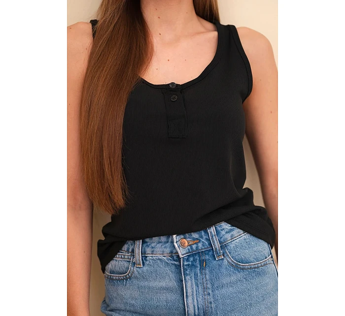 Dámská žebrovaná halenka na ramínkách s knoflíkem černá