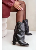 Zateplené boty s ohrnutým svrškem na podpatku černé Tamalis Zateplené boty s ohrnutým svrškem na podpatku černé Tamalis