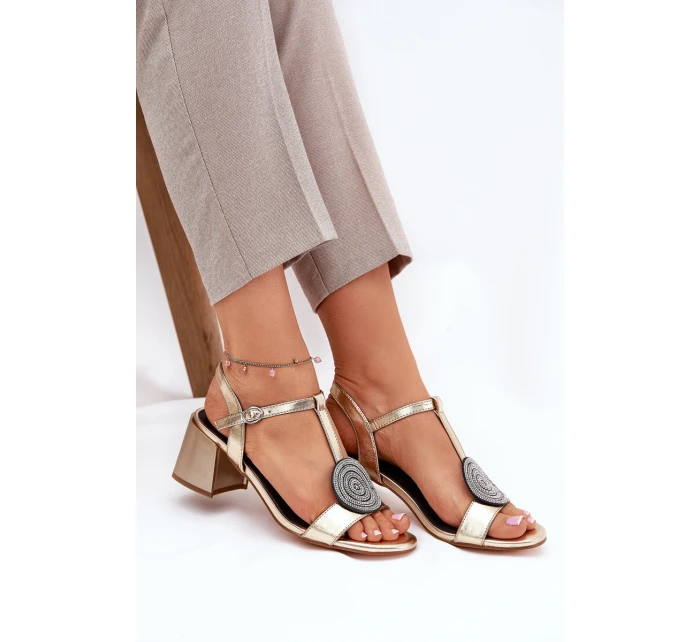 Kožené Sandály Na Podpatku S Dekorací D&A JC51-842 Zlaté