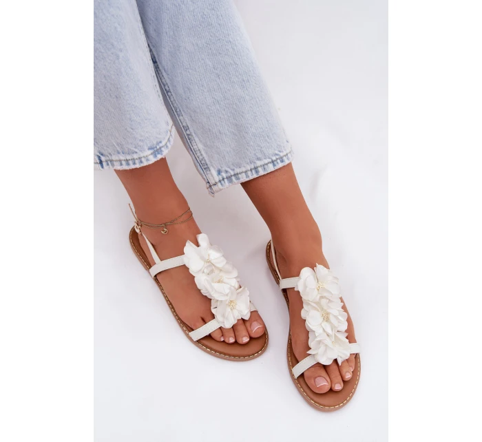 Dámské sandály Ploché S Dekorativními Květinami Bílé Noemia