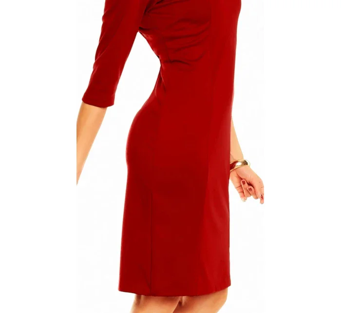 Společenské šaty ZOFIA zdobené falešným límečkem středně dlouhé bordó - Bordó - Lental