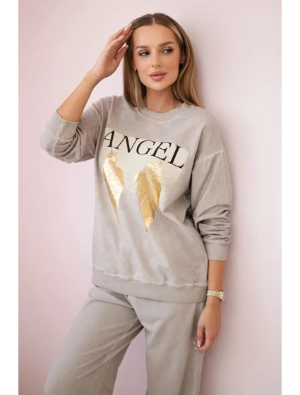 Bavlněný komplet Angel teplákové + kalhoty béžový Bavlněný komplet Angel teplákové + kalhoty béžový