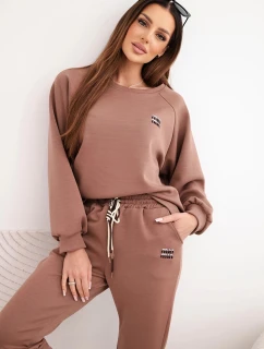 Dámská souprava z viskózy s mikinou a kalhotami máslová čokoládová