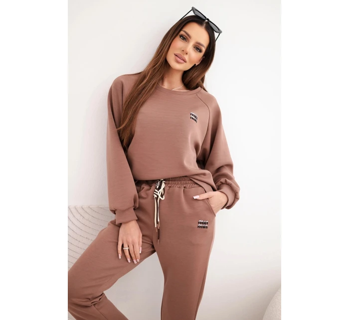 Dámská souprava z viskózy s mikinou a kalhotami máslová čokoládová