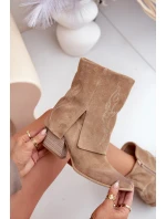 Semišové Kotníkové Boty Kožené Na Podpatku S Svrškem Béžové model 21680132 - Zazoo