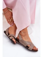 Kožené sandály na suchý zip tmavě béžové Zazoo 40141