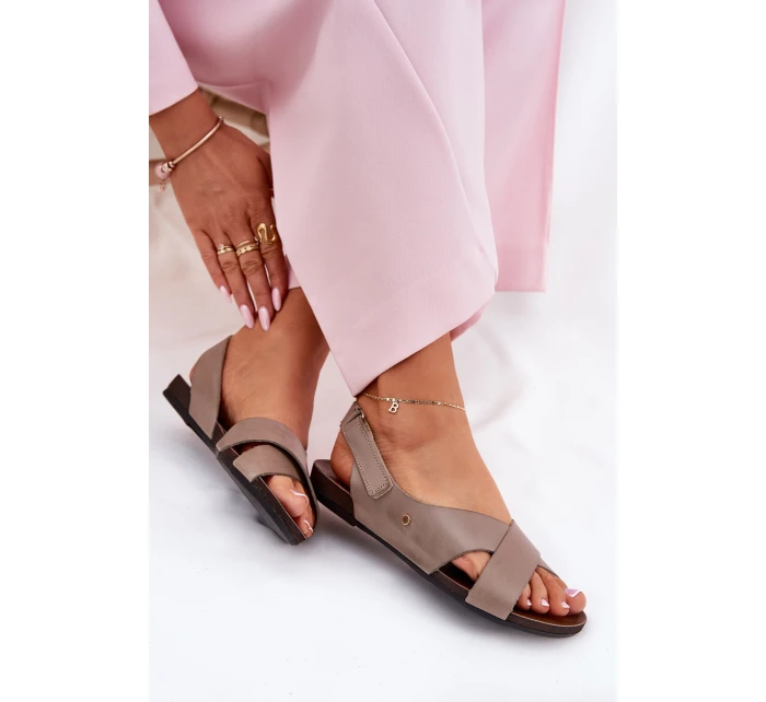 Kožené sandály na suchý zip tmavě béžové Zazoo 40141