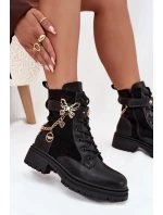 Dámské Pracovní Boty Zateplené Se Zlatým Řetězem A Přívěsky Černé Vessara