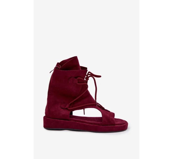 Dámské sandály Eko semiš s vysokým páskem a šněrováním Bordó model 21956136 - Boto