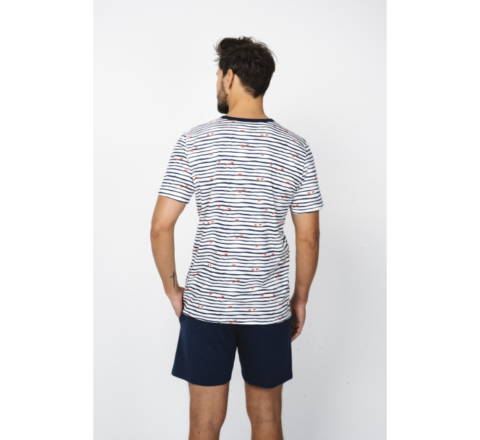 Pánské pyžamo Korfu, krátký rukáv, krátké kalhoty - potisk/námořnická modř